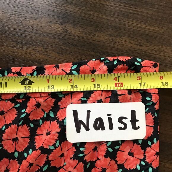 Anthropologie Red Poppy Floral Satin Cropped Wide Leg Ruffle Pants NWOT XL - Picture 6 of 9